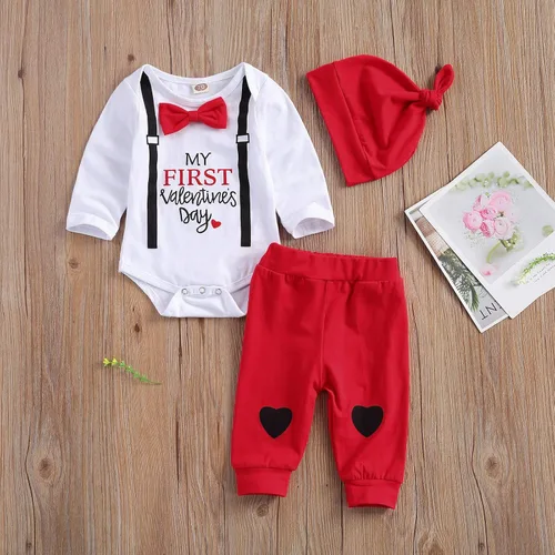 Vista 2 de Kuriozud Conjunto de ropa de 3 piezas para el día de San Valentín Baby My First Valentine's Day
