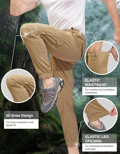 Vista 3 de PULI Pantalones de viaje ligeros para hombre, elásticos, elásticos, impermeables, de secado rápido, con bolsillos