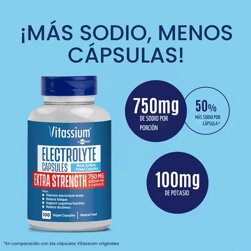 Vista 3 de Vitassium Cápsulas de Electrolitos de Fuerza Extra, 750mg de Sodio para el Manejo de POTS y Dietas Altas en Sodio, Sin Sabor, 100 Píldoras de Sal