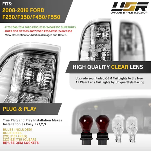 Vista 3 de USR 08-16 F250 F350 SUPERDUTY Luz Trasera – Juego de Luces Traseras (Izquierda + Derecha) Compatible con Ford F-250 F-350 F-450 Camioneta PickUp