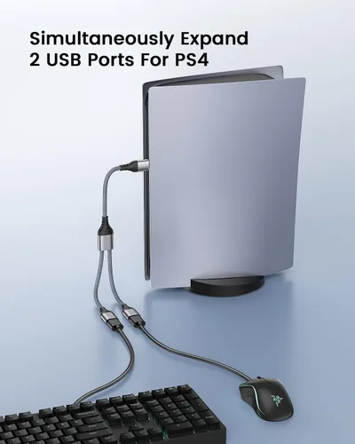 Vista 4 de ANDTOBO Divisor USB, USB 2.0 A macho a 2 USB hembra dual Jack Y Splitter Hub Cable de alimentación Cable adaptador de extensión