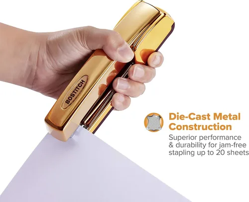 Vista 4 de Bostitch Office Professional - Engrapadora ejecutiva de metal, capacidad para 20 hojas, cromo dorado (B5000-GOLD) (paquete de 6)