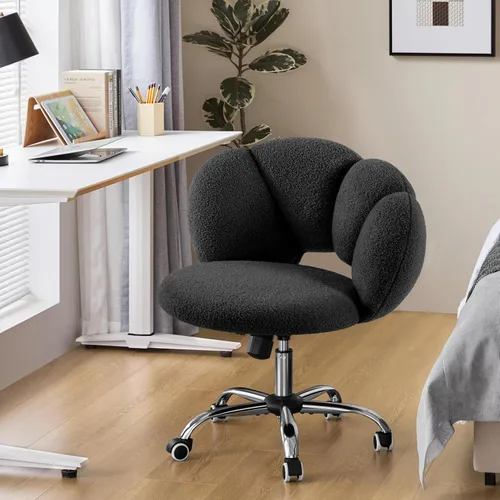 Vista 7 de Yaheetech - Silla de escritorio tapizada Boucle con forma de nube, silla de tocador ajustable para oficina en casa, computadora con ruedas para sala