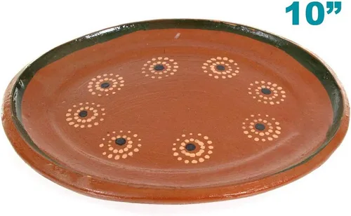 Vista 2 de Juego de arcilla pintada a mano tradicional hecha a mano con diseño floral mexicano de 10 pulgadas