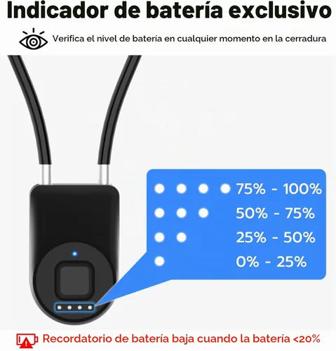 Vista 7 de Anweller Candado de cable de huellas dactilares, grillete pequeño de 14 pulgadas de largo, entrada sin llave, biométrico, Bluetooth, bloqueo