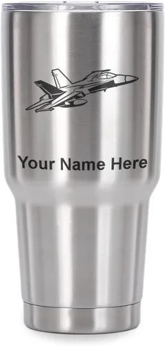 Vista 26 de LaserGram Taza aislada al vacío de 20 onzas, Fighter Jet 2, grabado personalizado incluido (negro)