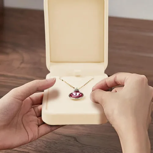 Vista 6 de HESSION Juego de 2 joyas de terciopelo con colgante de collar, caja de regalo, caja de compromiso de boda (albaricoque)