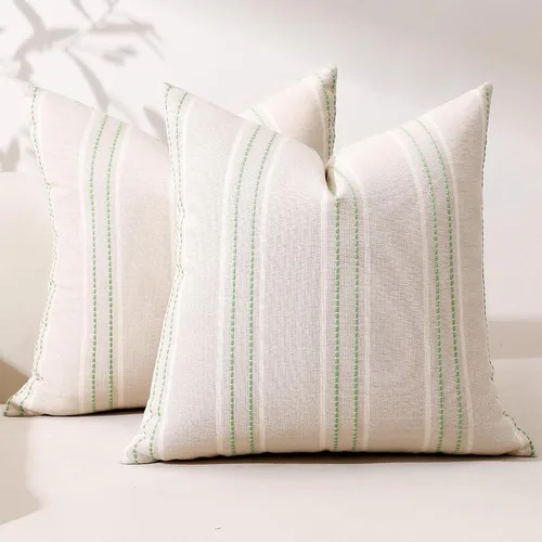Vista 40 de Hckot Fundas de Almohadas Decorativas 16x16 Juego de 2 Fundas de Almohadas a Rayas de Lino Texturizado Almohadas Decorativas Fundas de Cojines
