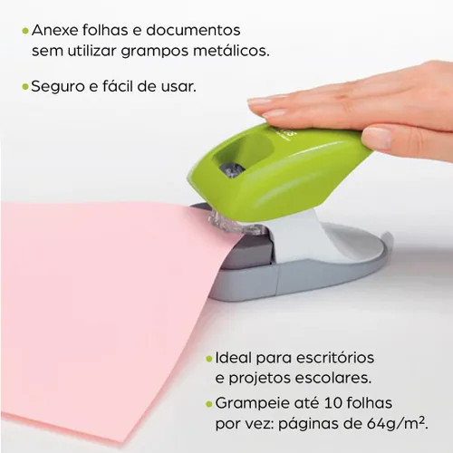 Vista 3 de Plus Japón, engrapadora sin grapas modelo de escritorio rosa, capacidad para 10 hojas, paquete de 1 pieza (1 x 1 grapadora)