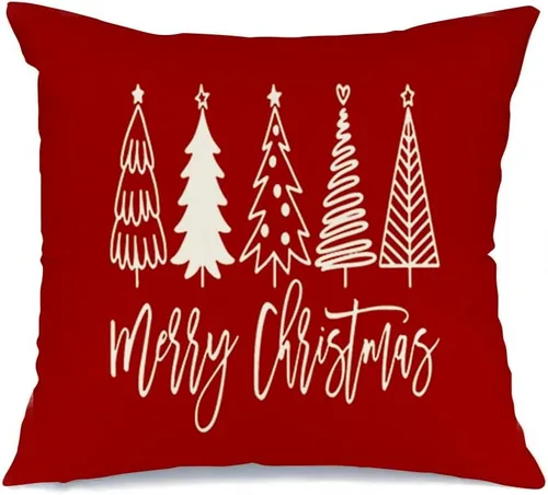 Vista 10 de RABUSOFA Fundas de almohada de Navidad de 12 x 20 pulgadas, almohadas decorativas de árbol de Navidad, fundas de cojín rojas de Navidad para Rojo