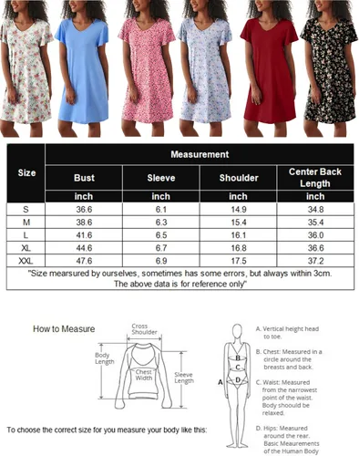Vista 6 de Ekouaer - Pack de 2 camisones de manga corta para mujer, cómodos y suaves, pijama estilo vestido para dormir