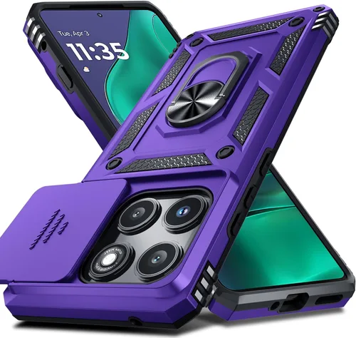 Vista 8 de Janmitta Funda compatible con Moto Edge 2025, funda integrada para lente de cámara deslizante + soporte de anillo de dedo, resistente, a prueba