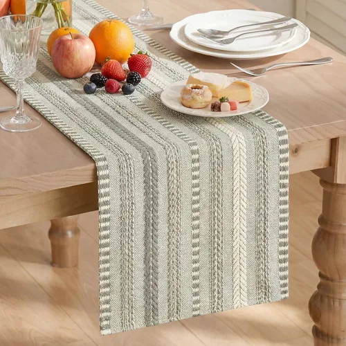 Vista 13 de Artoid Mode Camino de mesa tejido estilo granja verde ejército, decoración rústica de temporada festiva para la cocina y el comedor, para decoración