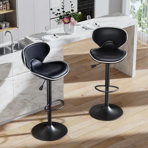 Vista 11 de Juego de 2 taburetes de bar, taburetes de bar giratorios ajustables para mostrador de cocina, silla de bar moderna de cuero PU de altura