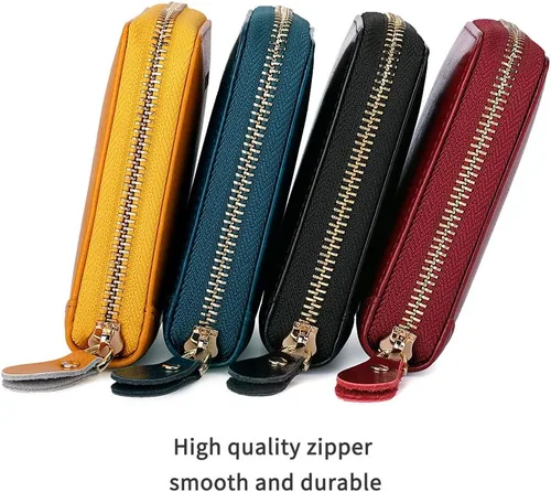 Vista 6 de Carteras RFID para mujer, de piel auténtica, con cremallera, seguras, de gran capacidad, multitarjeta, embrague, coloridas carteras de viaje, Negro