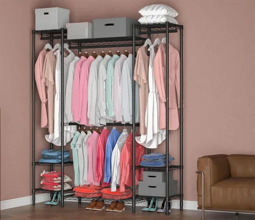 Vista 4 de Perchero de ropa resistente para colgar ropa, perchero de metal para ropa, estante de ropa independiente, estante de armario ajustable
