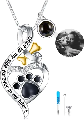 Vista 15 de Collar de urna de plata de ley para cenizas, recuerdo conmemorativo para perros, gatos y mascotas