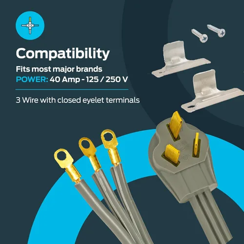 Vista 3 de Eastman Cable eléctrico de 3 puntas, 40 amperios, 4 pies de longitud, gris, 61256