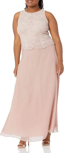 Vista 3 de J Kara Vestido largo sin mangas con cuentas festoneadas para mujer con bufanda