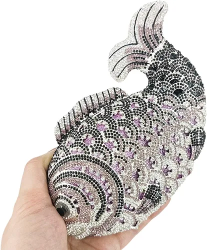 Vista 8 de Boutique De FGG Bolsos de mano con diamantes de imitación de pescado para mujer, bolsos formales de noche, bolso de graduación, boda, fiesta, bolsa