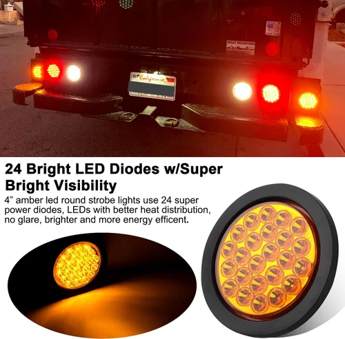 Vista 3 de Partswcgg 4 piezas de luces estroboscópicas redondas ámbar de 10,16 cm, 24 luces LED para remolque con patrones de parpadeo sólidos para lámparas