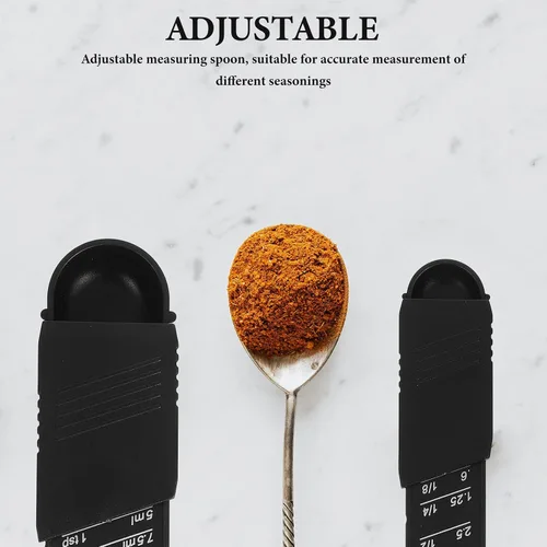 Vista 5 de Housoutil Adjustable Measuring Spoon Set with Scale, 2pcs Black Plastic Seasoning and Powder Measuring Spoons for Baking and Cooking