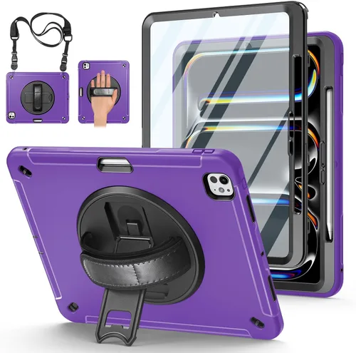 Vista 30 de Funda para iPad Pro 11 M5 2025/M4 2024: Funda protectora para iPad Pro de 11 pulgadas 5ª generación con protector de pantalla, soporte, asa y correa