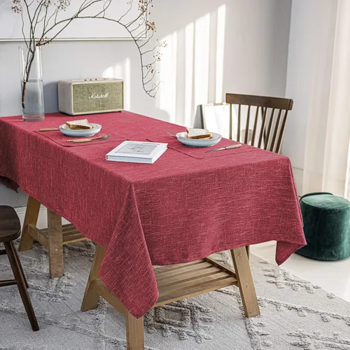 Vista 9 de Manteles redondos impermeables de lino de algodón, se limpian con un paño, para mesa de comedor, interiores y exteriores, bufetes, fiestas y Beige
