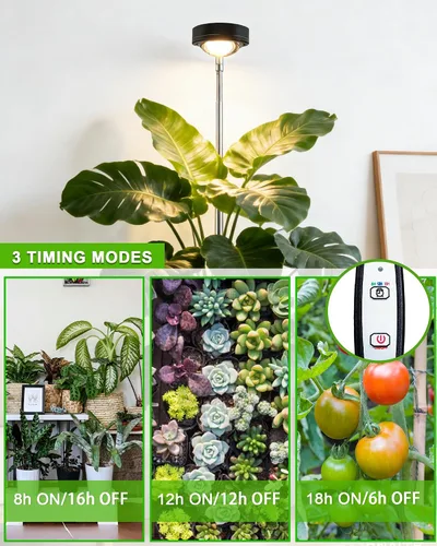 Vista 2 de yadoker - Luz de cultivo de plantas, luz LED de espectro completo para plantas de interior, lupa negra, altura ajustable, temporizador automático