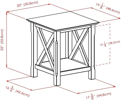 Vista 6 de Furnifact Mesa auxiliar, acabado marrón, paneles estilo X, estante de almacenamiento inferior, madera sólida/compuesta, capuchino, mesa de acento