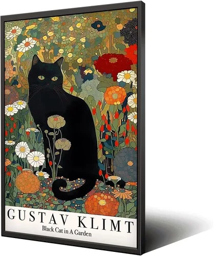 Vista 6 de Thcbme Arte de pared con diseño de gato, divertido diseño vintage de girasoles y gatos negros, póster retro para habitación, estética, sala