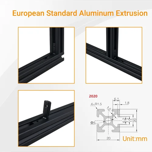 Vista 3 de 4 piezas de perfil de extrusión de aluminio de 11.811 in 2020 tipo V extrusión de aluminio estándar europeo anodizado riel lineal con accesorios