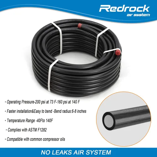 Vista 5 de Kit de Accesorios para Compresor de Aire 1/2" x 100 pies Sistema de Tuberías de Aire Comprimido de Aluminio HDPE Manguera Negra de Compresor de Aire