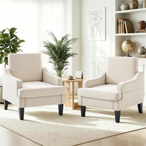 Vista 9 de Silla decorativa para sala de estar, sillón de mediados de siglo, sillas de sala de estar, silla de lectura tapizada para dormitorio, sofá Beige
