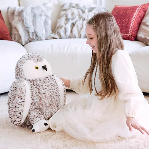 Vista 5 de IKASA Juguete de peluche gigante realista de búho nevado, 17 pulgadas, juguetes suaves y bonitos de tamaño grande, enorme peluche jumbo, regalos