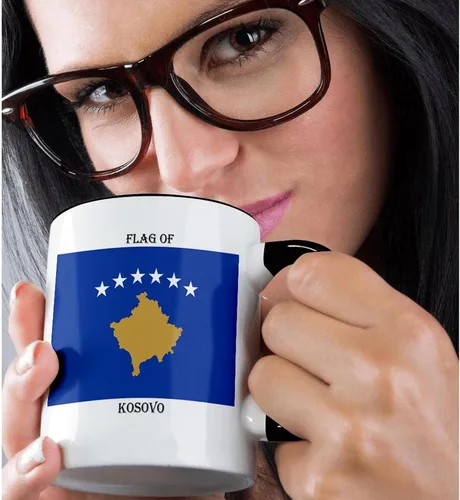 Vista 2 de 3dRose Bandera de Kosovo - Taza de 11 onzas, color negro