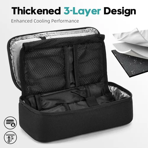 Vista 3 de ALLCAMP - Maletín de viaje para diabéticos, organizador de medicamentos con 4 paquetes de hielo, color negro (9 x 4.72 x 3.14 pulgadas)