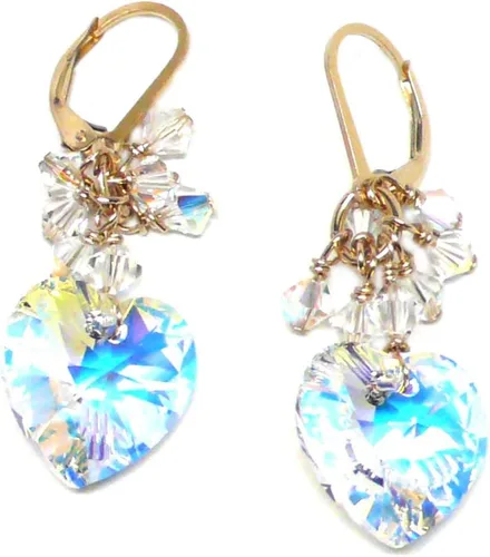 Vista 3 de 14x14mm Crystal Heart Clear AB Cluster Drop Earrings Sterling Silver or Gold-Filled