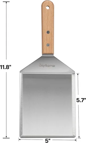 Vista 8 de Skyflame Espátula de hamburguesa extraancha de 6 x 5 pulgadas con borde