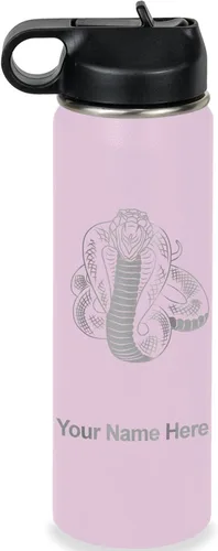 Vista 74 de LaserGram Botella de agua personalizada, serpiente de cobra, acero inoxidable de doble pared aislada al vacío con popote superior, regalo grabado