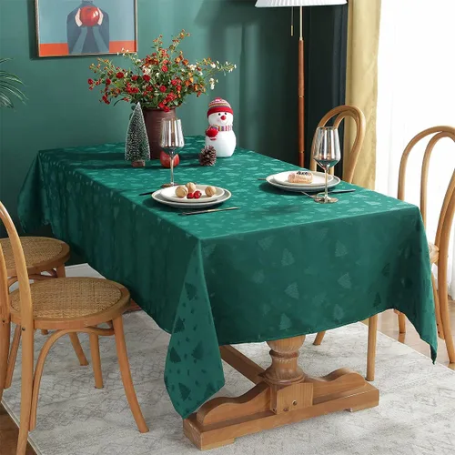 Vista 8 de SASTYBALE Mantel de Navidad rectangular, mantel de jacquard a prueba de derrames y resistente a las arrugas, con patrones de árbol de Navidad