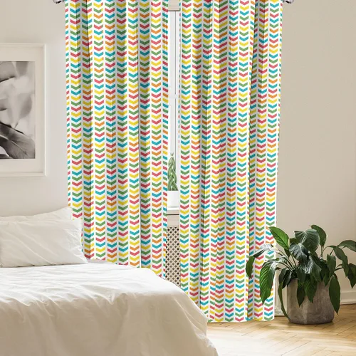 Vista 4 de Ambesonne Arrow Window Curtains, Illustration of Colorful Repetitive Arrows Pointing Downwards on a Plain Background, Lightweight Decor 2-Panel Set