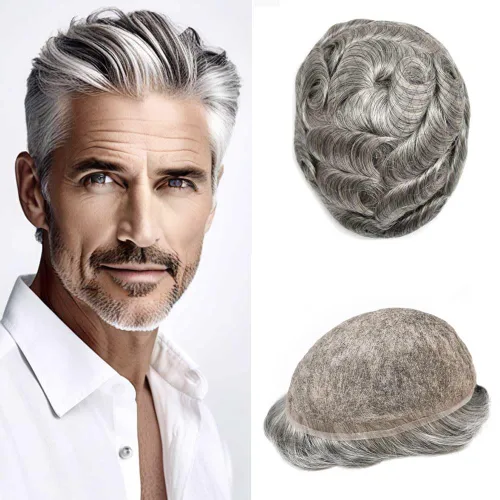 Vista 13 de Peluca de cabello humano con encaje completo, línea capilar real, para hombre, peluca de cabello con nudo blanqueado, pieza de pelo para hombres