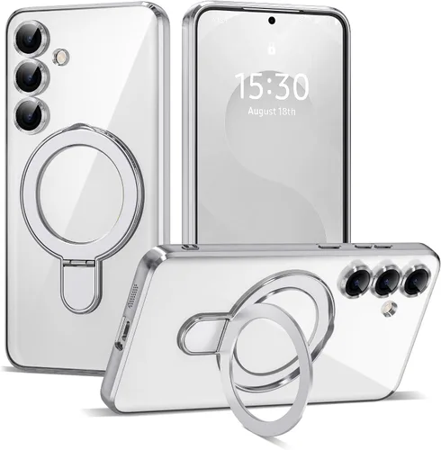 Vista 32 de Funda compatible con Samsung Galaxy S24 Plus con soporte de anillo magnético [compatible con Mag-Safe] protector de lente de cámara chapado Dorado