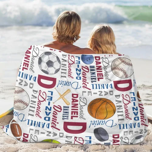 Vista 6 de Manta personalizada para regalo conmemorativo con texto con temática deportiva, manta personalizada con patrón de manta
