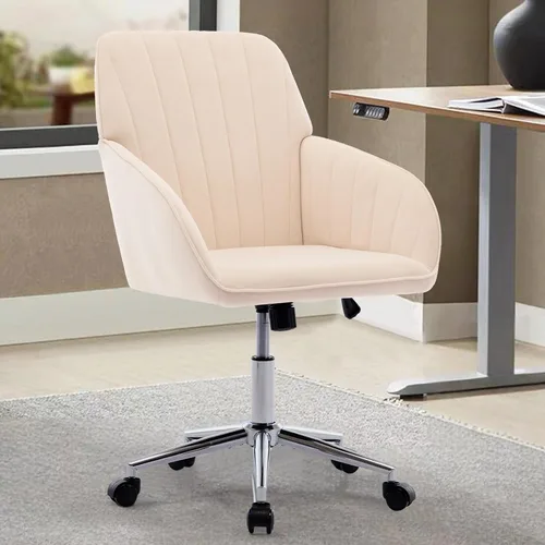 Vista 14 de Silla moderna de oficina en casa, cómoda silla de escritorio de terciopelo, silla de tocador de maquillaje con ruedas, silla giratoria ajustable