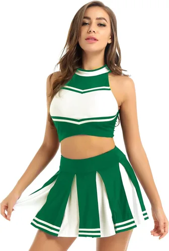 Vista 3 de TSSOE Disfraz de líder de animación para mujer, uniforme de animadora para adultos, top corto con minifalda plisada