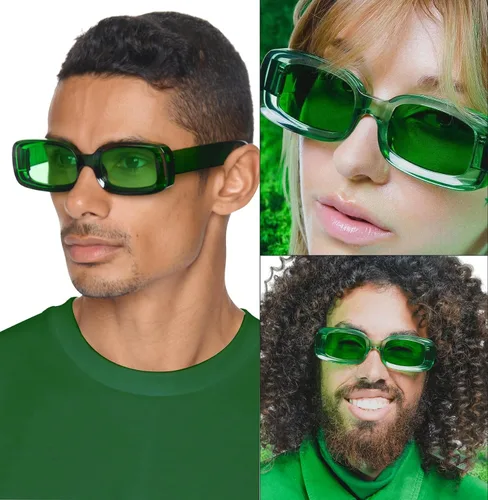 Vista 2 de Mriendao Y2K - Lentes de sol rectangulares de moda para mujeres y hombres, estilo retro de los años 90, color rojo, rosa, verde, montura cuadrada