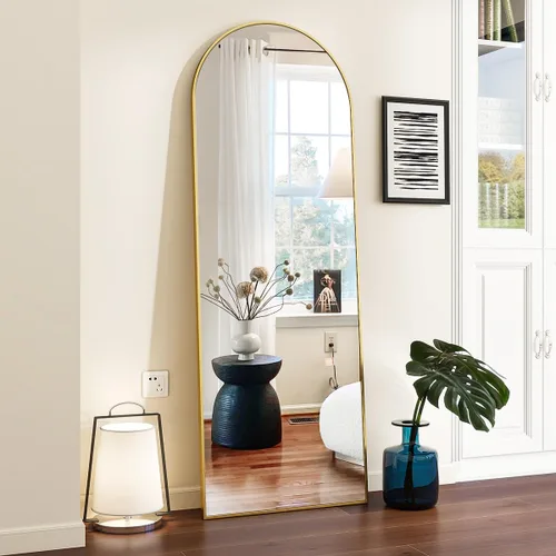 Vista 11 de VooBang - Espejo de cuerpo entero con arco, de 24 x 65 pulgadas, color negro Shatterproof Tempered Glass, Modern Minimalist Chic Room Decor