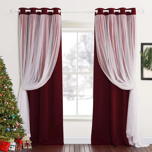 Vista 22 de PONY DANCE Cortinas de Doble Capa - Cortinas Opacas de 63 Pulgadas de Largo, Diseño con Ojales en la Parte Superior, Paneles Transparentes Blancos